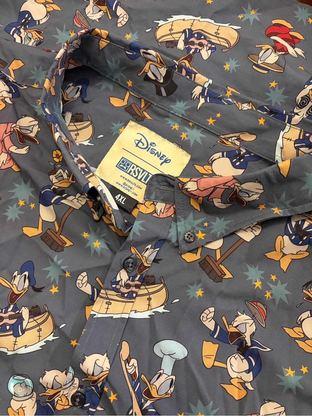 RSVLTS Disney Donald Duck All-Over Print Button-Down Shirt - Gray, Blue, Yellow